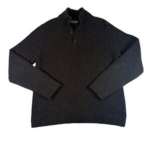 Patagonia Mens Black Donegal Recycled Wool Silk Blend Quarter Button Sweater M
